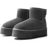 DREAM PAIRS Genuine Suede Classic Platform Boots for Women Water Resistant FuzzyClassic Ankle Winter Snow Low Boots with DIY Bows Faux Fur Lining Memory Foam Anti-Slip(Grey)