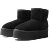 DREAM PAIRS Genuine Suede Classic Platform Boots for Women Water Resistant FuzzyClassic Ankle Winter Snow Low Boots with DIY Bows Faux Fur Lining Memory Foam Anti-Slip(Black)