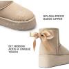 DREAM PAIRS Genuine Suede Classic Platform Boots for Women Water Resistant FuzzyClassic Ankle Winter Snow Low Boots with DIY Bows Faux Fur Lining Memory Foam Anti-Slip(Sand)