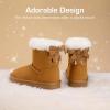 DREAM PAIRS Girls Boots Kids Winter Faux Fur Warm Snow Ankle FuzzyChic Kid’s Bow Boots for Toddler/Little Kid(Chestnut)