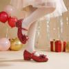 DREAM PAIRS Girls Dress Shoes Princess Shoes for Toddler Little Girl Mary Jane Low Heels Glitter Flower Party Wedding Footwear(Red)