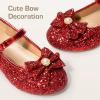 DREAM PAIRS Girls Dress Shoes Princess Shoes for Toddler Little Girl Mary Jane Low Heels Glitter Flower Party Wedding Footwear(Red)