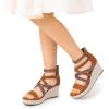 DREAM PAIRS Girls Wedge Sandals Flatform Open Toe Platform Sandals Flower Wedding Party for Little Kid/Big Kid(Brown)