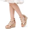 DREAM PAIRS Girls Wedge Sandals Flatform Open Toe Platform Sandals Flower Wedding Party for Little Kid/Big Kid(Champagne-glitter)