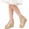 DREAM PAIRS Girls Wedge Sandals Flatform Open Toe Platform Sandals Flower Wedding Party for Little Kid/Big Kid(Gold-glitter)