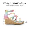 DREAM PAIRS Girls Wedge Sandals Flatform Open Toe Platform Sandals Flower Wedding Party for Little Kid/Big Kid(Rainbow)