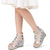 DREAM PAIRS Girls Wedge Sandals Flatform Open Toe Platform Sandals Flower Wedding Party for Little Kid/Big Kid(Silver-glitter)