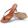 DREAM PAIRS Heels for Women Flip Flops Kitten Low Heels Open Square Toe Thong Heeled Sandals, Fashion Comfort Shoes for Party Casual Slides(Brown)