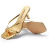 DREAM PAIRS Heels for Women Flip Flops Kitten Low Heels Open Square Toe Thong Heeled Sandals, Fashion Comfort Shoes for Party Casual Slides(Gold)