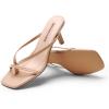 DREAM PAIRS Heels for Women Flip Flops Kitten Low Heels Open Square Toe Thong Heeled Sandals, Fashion Comfort Shoes for Party Casual Slides(Nude)