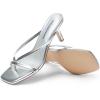 DREAM PAIRS Heels for Women Flip Flops Kitten Low Heels Open Square Toe Thong Heeled Sandals, Fashion Comfort Shoes for Party Casual Slides(Silver)
