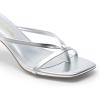 DREAM PAIRS Heels for Women Flip Flops Kitten Low Heels Open Square Toe Thong Heeled Sandals, Fashion Comfort Shoes for Party Casual Slides(Silver)