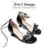 DREAM PAIRS Lace Up Low Heel Sandals for Girls Ankle Strap Dress Pump Strappy Gladiator Wedding Party Shoes for Little Kid/Big Kid(Black)