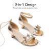 DREAM PAIRS Lace Up Low Heel Sandals for Girls Ankle Strap Dress Pump Strappy Gladiator Wedding Party Shoes for Little Kid/Big Kid(Gold)
