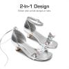DREAM PAIRS Lace Up Low Heel Sandals for Girls Ankle Strap Dress Pump Strappy Gladiator Wedding Party Shoes for Little Kid/Big Kid(Silver)