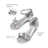 DREAM PAIRS Lace Up Low Heel Sandals for Girls Ankle Strap Dress Pump Strappy Gladiator Wedding Party Shoes for Little Kid/Big Kid(Silver)