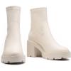 DREAM PAIRS Women’s Chelsea Platform Boots Elastic Chunky Heel Lug Sole Ankle Booties Shoes(Beige White/Pu)