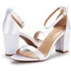 DREAM PAIRS Women’s Chunk Low Heel Pump Sandals(White/Satin)