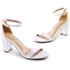 DREAM PAIRS Women’s Chunk Low Heel Pump Sandals(White/Satin)