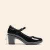DREAM PAIRS Women’s Chunky Low Block Heels Mary Jane Closed Toe Work Pumps Comfortable Round Toe Dress Wedding Shoes EDENIA(Black-pat)