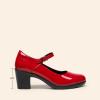 DREAM PAIRS Women’s Chunky Low Block Heels Mary Jane Closed Toe Work Pumps Comfortable Round Toe Dress Wedding Shoes EDENIA(Red-pat)