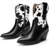 DREAM PAIRS Women’s Cowboy Ankle Boots Western Booties Low Heel Pointed Toe Cowgirl Boots(Black/Cow)