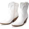 DREAM PAIRS Women’s Cowboy Ankle Boots Western Booties Low Heel Pointed Toe Cowgirl Boots(White)