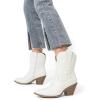 DREAM PAIRS Women’s Cowboy Ankle Boots Western Booties Low Heel Pointed Toe Cowgirl Boots(White-embroidery)