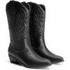 DREAM PAIRS Women’s Cowboy Boots Mid Calf Cowgirl Boots Embroidery Stitched Western Boots(All Black)