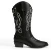 DREAM PAIRS Women’s Cowboy Boots Mid Calf Cowgirl Boots Embroidery Stitched Western Boots(Black-pu)