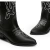 DREAM PAIRS Women’s Cowboy Boots Mid Calf Cowgirl Boots Embroidery Stitched Western Boots(Black-pu)