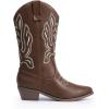 DREAM PAIRS Women’s Cowboy Boots Mid Calf Cowgirl Boots Embroidery Stitched Western Boots(Brown-pu)