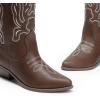 DREAM PAIRS Women’s Cowboy Boots Mid Calf Cowgirl Boots Embroidery Stitched Western Boots(Brown-pu)