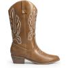 DREAM PAIRS Women’s Cowboy Boots Mid Calf Cowgirl Boots Embroidery Stitched Western Boots(Light Brown-pu)