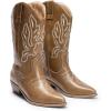 DREAM PAIRS Women’s Cowboy Boots Mid Calf Cowgirl Boots Embroidery Stitched Western Boots(Light Brown-pu)