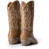 DREAM PAIRS Women’s Cowboy Boots Mid Calf Cowgirl Boots Embroidery Stitched Western Boots(Light Brown-pu)