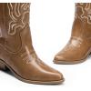 DREAM PAIRS Women’s Cowboy Boots Mid Calf Cowgirl Boots Embroidery Stitched Western Boots(Light Brown-pu)