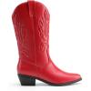DREAM PAIRS Women’s Cowboy Boots Mid Calf Cowgirl Boots Embroidery Stitched Western Boots(Red)
