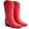 DREAM PAIRS Women’s Cowboy Boots Mid Calf Cowgirl Boots Embroidery Stitched Western Boots(Red)