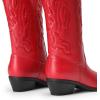 DREAM PAIRS Women’s Cowboy Boots Mid Calf Cowgirl Boots Embroidery Stitched Western Boots(Red)