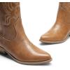DREAM PAIRS Women’s Cowboy Boots Mid Calf Cowgirl Boots Embroidery Stitched Western Boots(Tan)