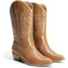 DREAM PAIRS Women’s Cowboy Boots Mid Calf Cowgirl Boots Embroidery Stitched Western Boots(Tan)