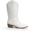 DREAM PAIRS Women’s Cowboy Boots Mid Calf Cowgirl Boots Embroidery Stitched Western Boots(White-pu)
