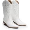 DREAM PAIRS Women’s Cowboy Boots Mid Calf Cowgirl Boots Embroidery Stitched Western Boots(White-pu)