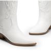 DREAM PAIRS Women’s Cowboy Boots Mid Calf Cowgirl Boots Embroidery Stitched Western Boots(White-pu)