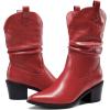 DREAM PAIRS Women’s Cowgirl Boots, Mid Calf Western Cowboy Chunky Heel Boots, Slouchy & Pull-on Ankle Booties for women(Red)