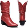 DREAM PAIRS Women’s Cowgirl Boots, Mid Calf Western Cowboy Chunky Heel Boots, Slouchy & Pull-on Ankle Booties for women(Red)
