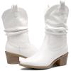 DREAM PAIRS Women’s Cowgirl Boots, Mid Calf Western Cowboy Chunky Heel Boots, Slouchy & Pull-on Ankle Booties for women(White)