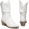 DREAM PAIRS Women’s Cowgirl Boots, Mid Calf Western Cowboy Chunky Heel Boots, Slouchy & Pull-on Ankle Booties for women(White)