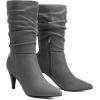 DREAM PAIRS Women’s High Heel Mid Calf Boots Slouchy Pointed Toe Fall Boots(Light Grey/K)